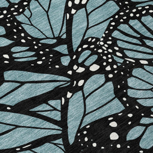 8x10 Teal Black Animal Print Polyester Area Rug Stain Resistant for Patio or Living Room