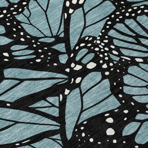 8x10 Teal Black Animal Print Polyester Area Rug Stain Resistant for Patio or Living Room