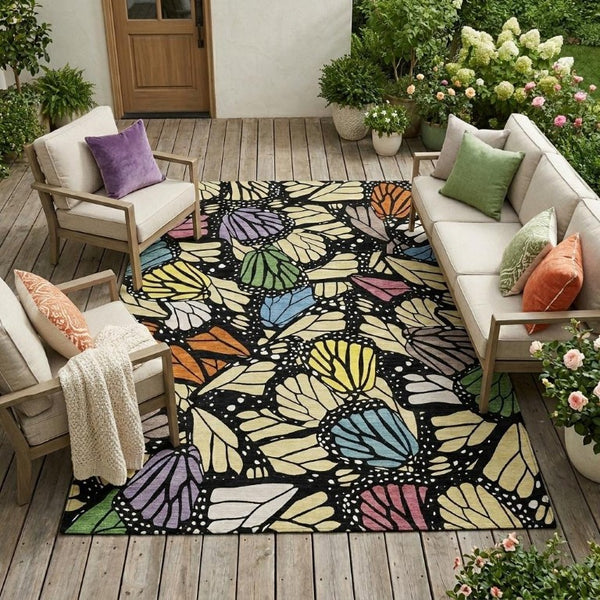 9 X 12 Wheat Gold Animal Print Polyester Washable Rug for Patio or Living Room