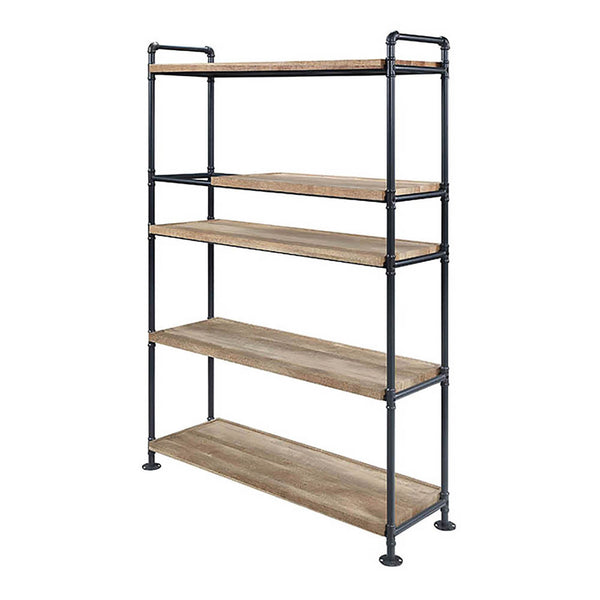 English Elm Oak Five-Shelf Bookcase with Oak & Sandy Black Finish, Sturdy Powder-Coated Metal Frame, 65.5"H B062S00546