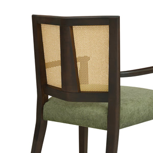 English Elm Christopher Knight Home® - ARM Mid-Century Dining Chair with Rattan Back & Upholstered Foam Seat, Solid Rubberwood Frame Dark Brown,Green N771P254005L