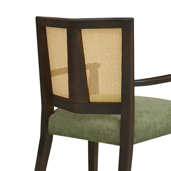 English Elm Christopher Knight Home® - ARM Mid-Century Dining Chair with Rattan Back & Upholstered Foam Seat, Solid Rubberwood Frame Dark Brown,Green N771P254005L