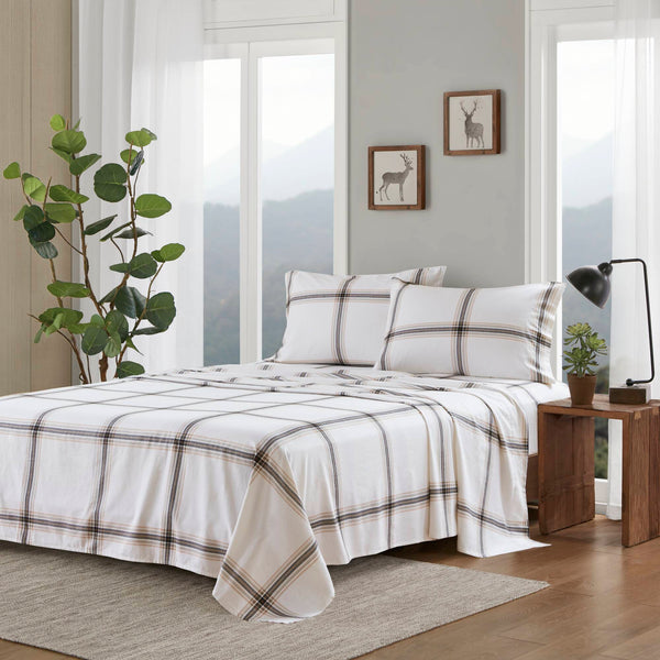 English Elm 4 Pcs Cozy Tan Plaid Full Sheet Set - Soft 100% Cotton Flannel For Year-Round Comfort & Style B035P319777