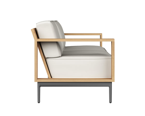 Sunpan Cagliari Sofa - Modern Outdoor Retreat with Durable Teak Wood Frame and Weather-Resistant Cushions Palazzo Cream