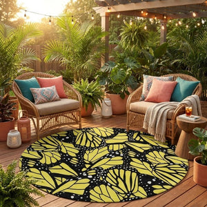8 Foot Round Animal Print Polyester Area Rug Washable Pet Friendly Indoor Outdoor