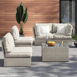 English Elm Fully Assembled Wicker Patio Seating Group For 4 - Stylish, Weather-Resistant With Plush Cushions! B120S00239