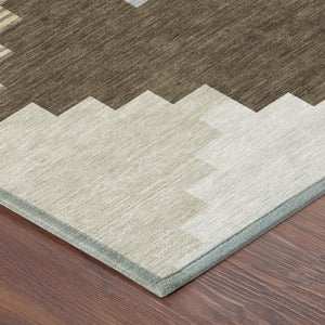 HomeRoots 5x8 Chocolate Brown Geometric Polyester Area Rug Washable for Indoor Outdoor Use 743817