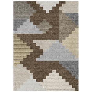 5x8 Chocolate Brown Geometric Polyester Area Rug Washable for Indoor Outdoor Use