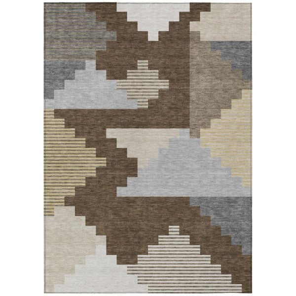 5x8 Chocolate Brown Geometric Polyester Area Rug Washable for Indoor Outdoor Use