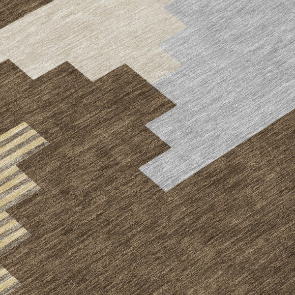 5x8 Chocolate Brown Geometric Polyester Area Rug Washable for Indoor Outdoor Use