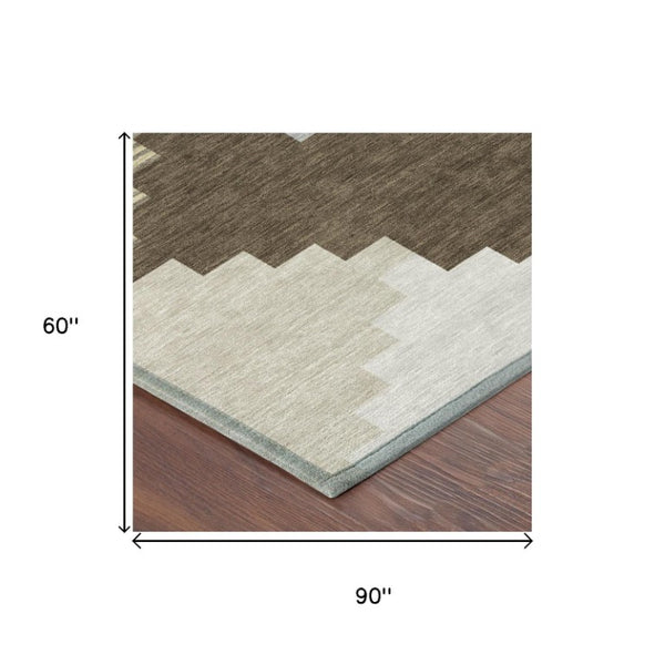 5x8 Chocolate Brown Geometric Polyester Area Rug Washable for Indoor Outdoor Use