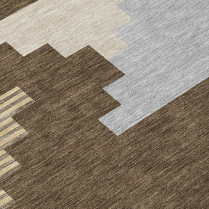 8 Ft Round Geometric Polyester Area Rug Washable Indoor Outdoor Patio Brown