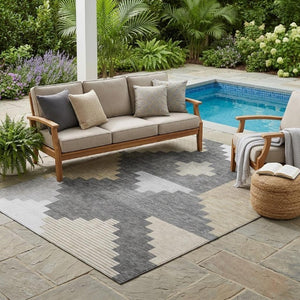 5x8 Gray Graphite Geometric Polyester Area Rug Washable Stain Resistant Indoor Outdoor