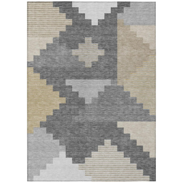 HomeRoots 5x8 Gray Graphite Geometric Polyester Area Rug Washable Stain Resistant Indoor Outdoor 743823