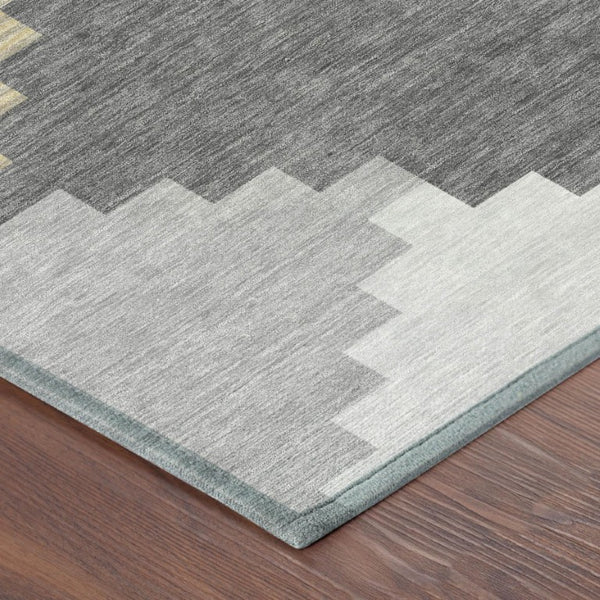 5x8 Gray Graphite Geometric Polyester Area Rug Washable Stain Resistant Indoor Outdoor