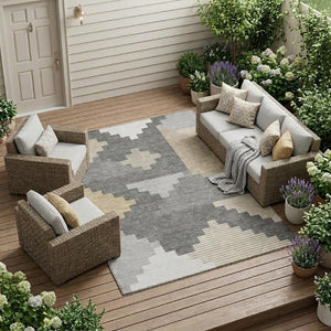 8 Ft X 10 Ft Gray Graphite Geometric Polyester Rug Washable for Patio or Living Room
