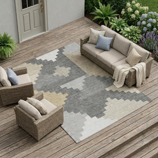 10 X 14 Geometric Polyester Area Rug Washable Stain Resistant for Indoor Outdoor