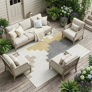 9 X 12 Geometric Polyester Area Rug Washable Stain Resistant for Patio or Home