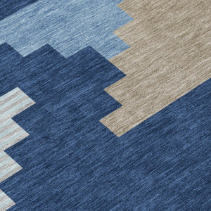 10 X 14 Navy Geometric Polyester Area Rug Washable for Patio Porch or Living Room