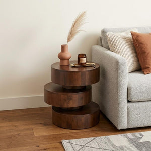 21 Inch Solid Wood Drum Side Table Round Accent for Living Room or Bedroom