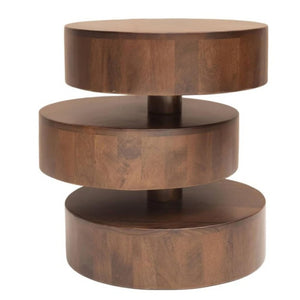 HomeRoots 21 Inch Solid Wood Drum Side Table Round Accent for Living Room or Bedroom 743846