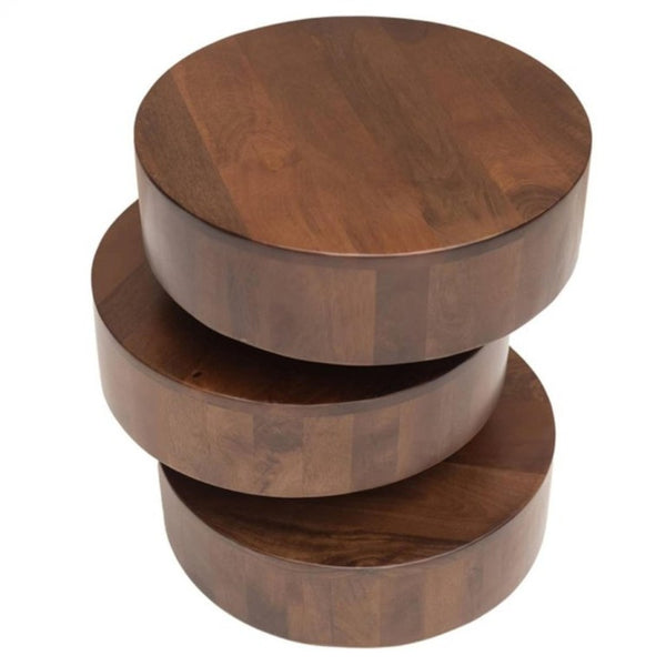 21 Inch Solid Wood Drum Side Table Round Accent for Living Room or Bedroom