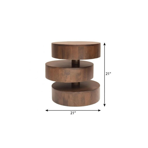 21 Inch Solid Wood Drum Side Table Round Accent for Living Room or Bedroom