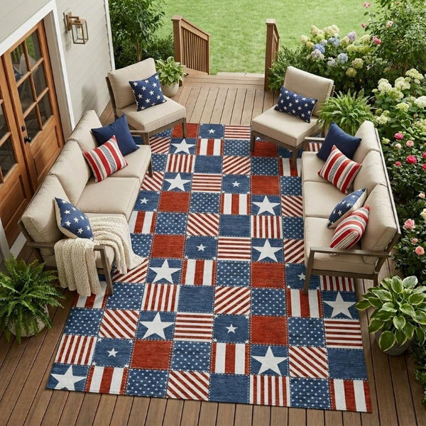 10 X 14 Geometric Polyester Area Rug Washable Stain Resistant Indoor Outdoor Navy