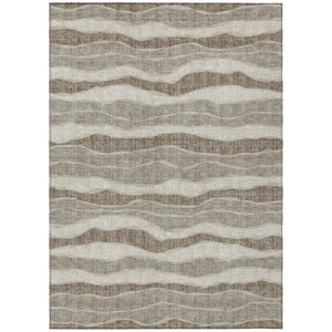 HomeRoots 5x8 Beige Brown Stripe Polyester Area Rug Stain Resistant Indoor Outdoor Patio 743854