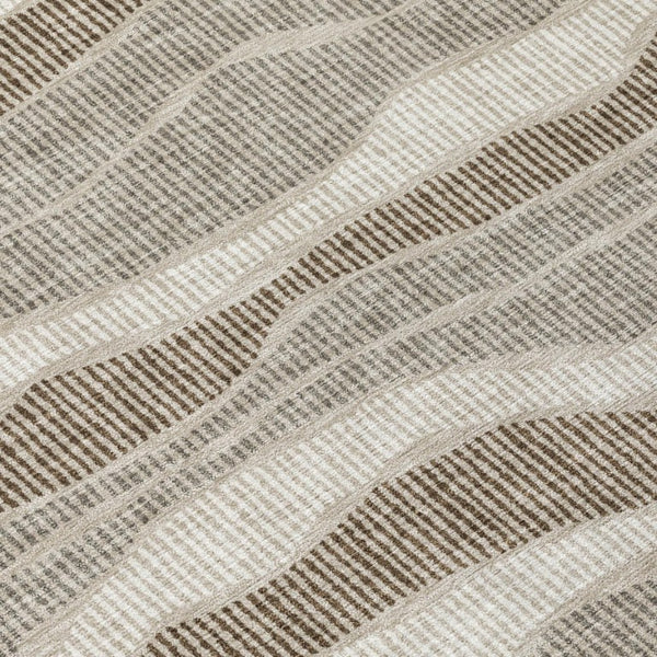 8 X 10 Beige Brown Stripe Polyester Area Rug Stain Resistant for Patio or Living Room