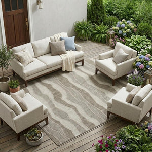 9x12 Washable Polyester Striped Area Rug for Indoor Outdoor Patios and Living Rooms