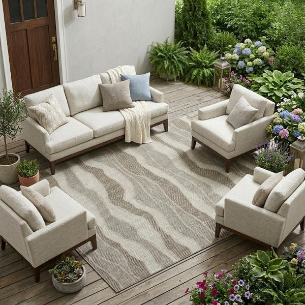 9x12 Washable Polyester Striped Area Rug for Indoor Outdoor Patios and Living Rooms