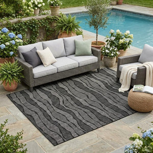 5x8 Striped Washable Polyester Area Rug for Indoor Outdoor Patio and High Traffic Zones