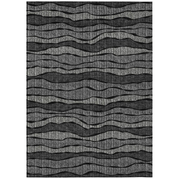 HomeRoots 5x8 Striped Washable Polyester Area Rug for Indoor Outdoor Patio and High Traffic Zones 743860