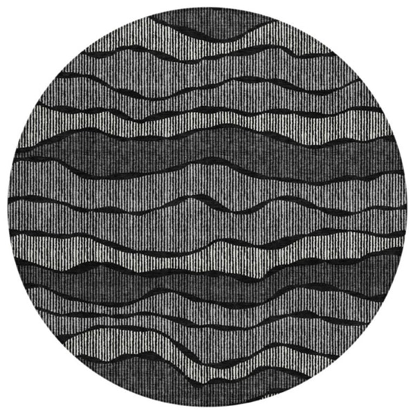 HomeRoots 8 Ft Round Striped Polyester Area Rug Washable Indoor Outdoor Patio Porch Use 743861