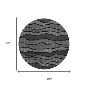 8 Ft Round Striped Polyester Area Rug Washable Indoor Outdoor Patio Porch Use