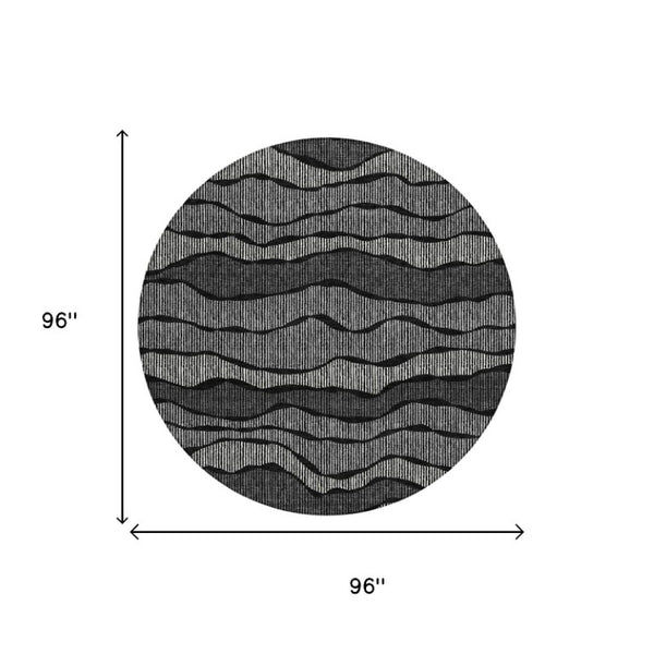 8 Ft Round Striped Polyester Area Rug Washable Indoor Outdoor Patio Porch Use