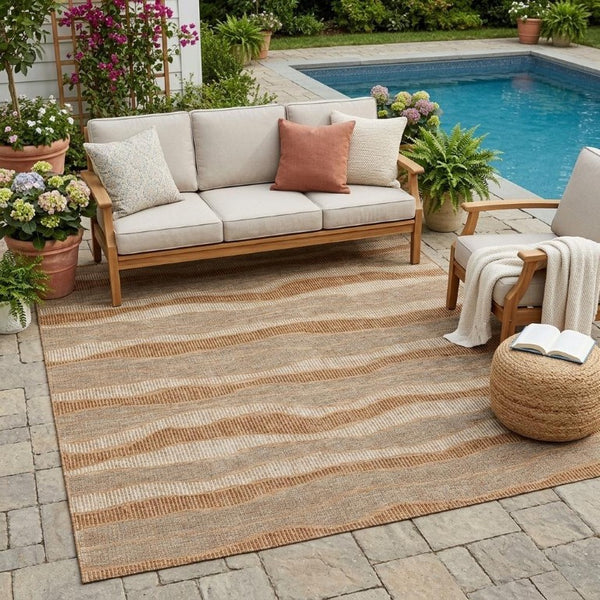 5 X 8 Copper Orange Stripe Polyester Area Rug Washable for Indoor Outdoor Use