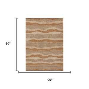 5 X 8 Copper Orange Stripe Polyester Area Rug Washable for Indoor Outdoor Use