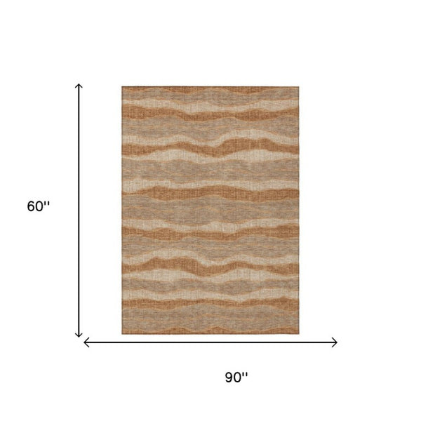 5 X 8 Copper Orange Stripe Polyester Area Rug Washable for Indoor Outdoor Use
