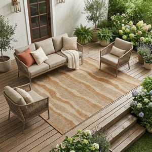 9 X 12 Copper Stripe Washable Polyester Area Rug for Patio Porch or Living Room