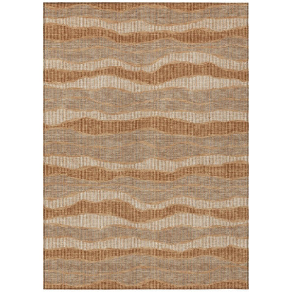 HomeRoots 9 X 12 Copper Stripe Washable Polyester Area Rug for Patio Porch or Living Room 743875