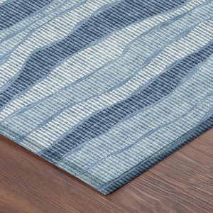 8x10 Striped Polyester Area Rug Washable Stain Resistant Indoor Outdoor Denim Blue