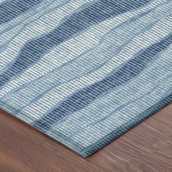 8x10 Striped Polyester Area Rug Washable Stain Resistant Indoor Outdoor Denim Blue