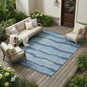 10 X 14 Striped Polyester Indoor Outdoor Rug Washable Stain Resistant Patio Porch