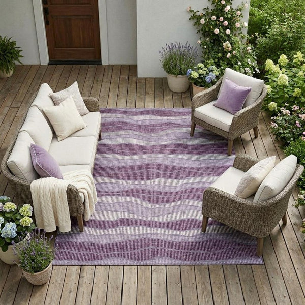 10 X 14 Striped Washable Polyester Area Rug for Patio Porch Poolside and Living Spaces