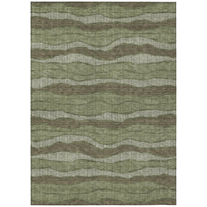 HomeRoots 5x8 Olive Striped Polyester Area Rug Washable Stain Resistant Indoor Outdoor Use 743890