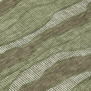 5x8 Olive Striped Polyester Area Rug Washable Stain Resistant Indoor Outdoor Use