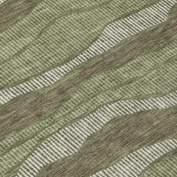5x8 Olive Striped Polyester Area Rug Washable Stain Resistant Indoor Outdoor Use