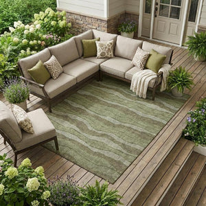 8 X 10 Olive Striped Polyester Area Rug Washable Stain Resistant Indoor Outdoor Patio